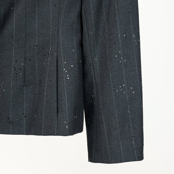 Akris Black Pinstripe-Wool Rhinestone-Embellished Blazer - Picture 7 of 11